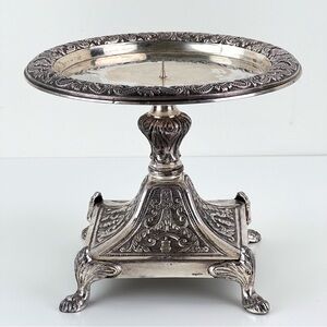 Vintage Silver Pillar Candle Holder Carved Ornate